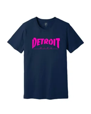Ink Detroit City Hot Pink Print T-Shirt - Navy Soft and Lightweight Sleek Fit