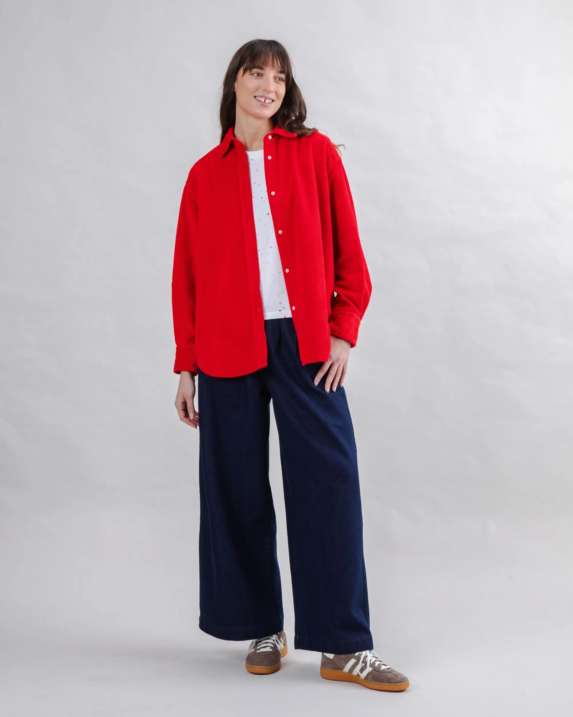 Corduroy Long Overshirt Red High Density Cotton