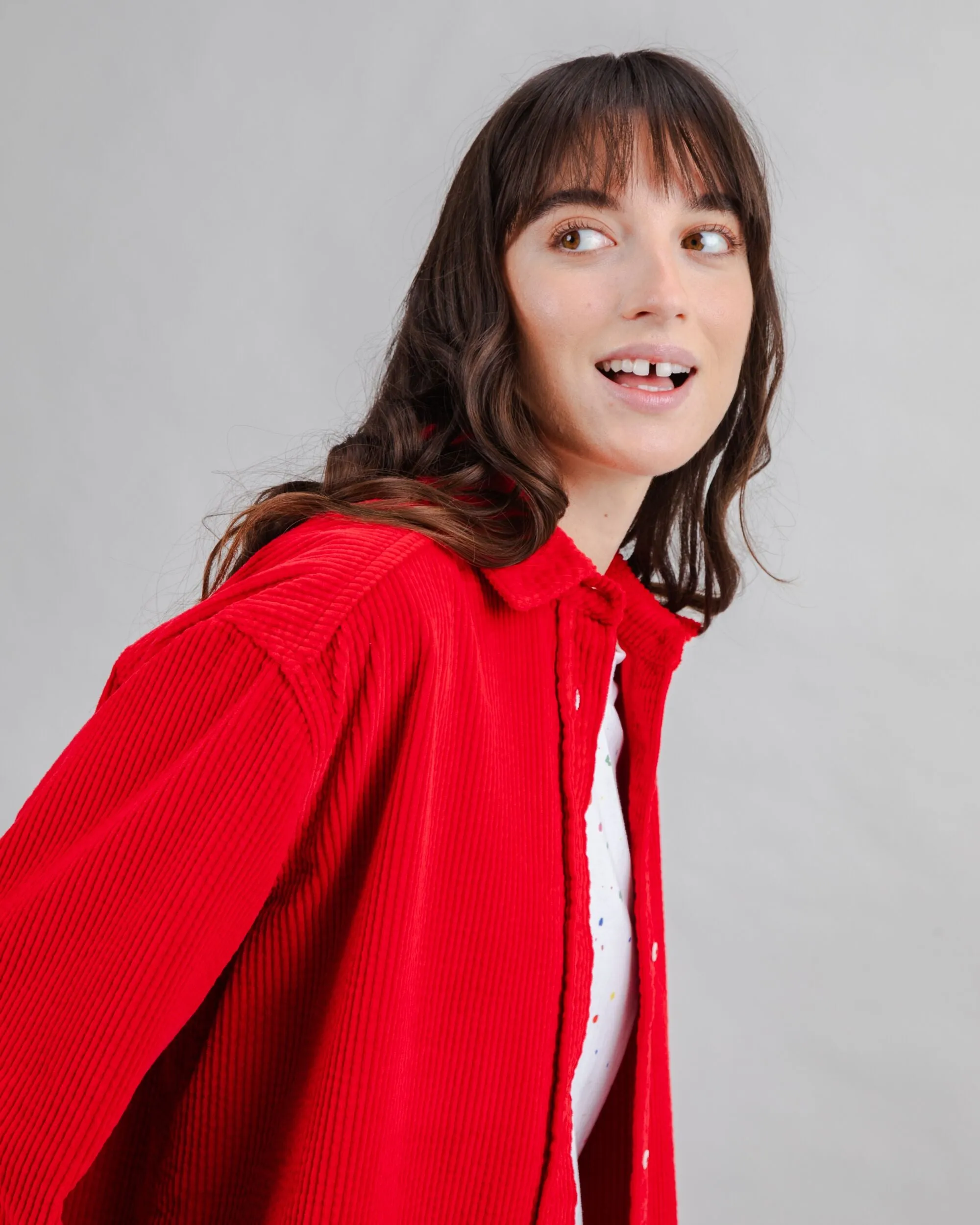 All Purpose Wear Corduroy Long Overshirt Red