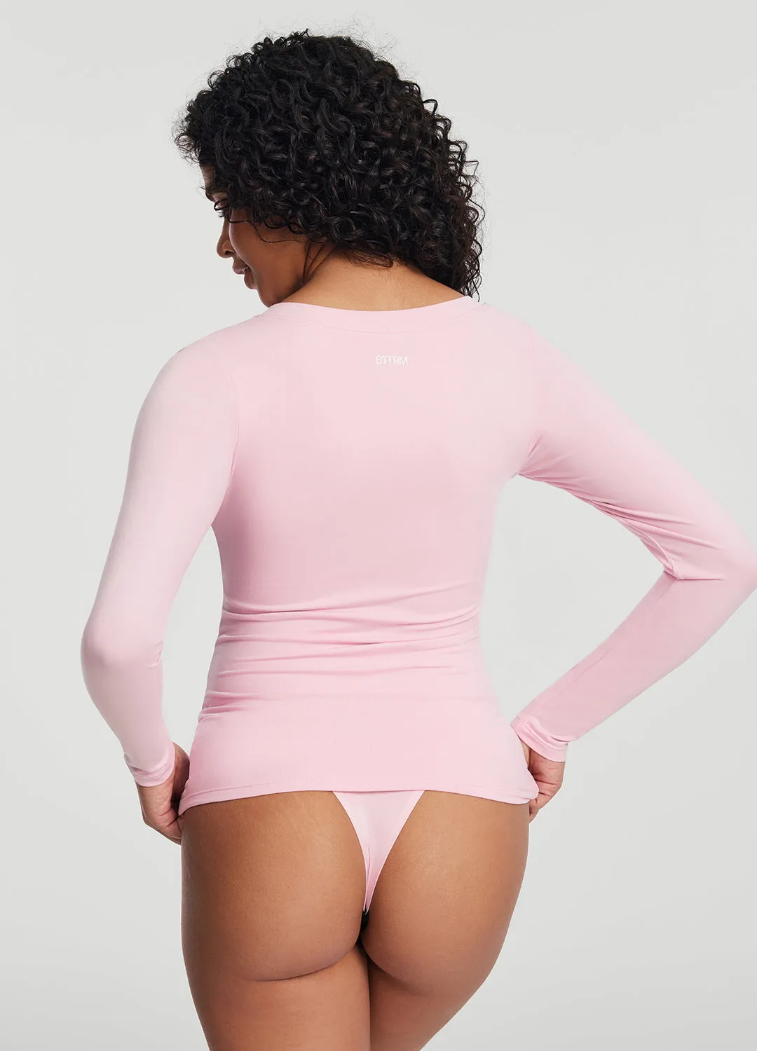 V-Neck Long Sleeve Top Classic Crew Neck