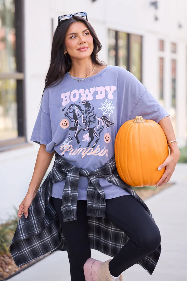 Howdy Pumpkin Dusty Navy Oversized Graphic Tee SALE FadeResistant Coating