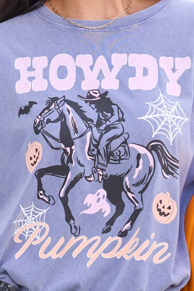 Breathable Style Howdy Pumpkin Dusty Navy Oversized Graphic Tee SALE