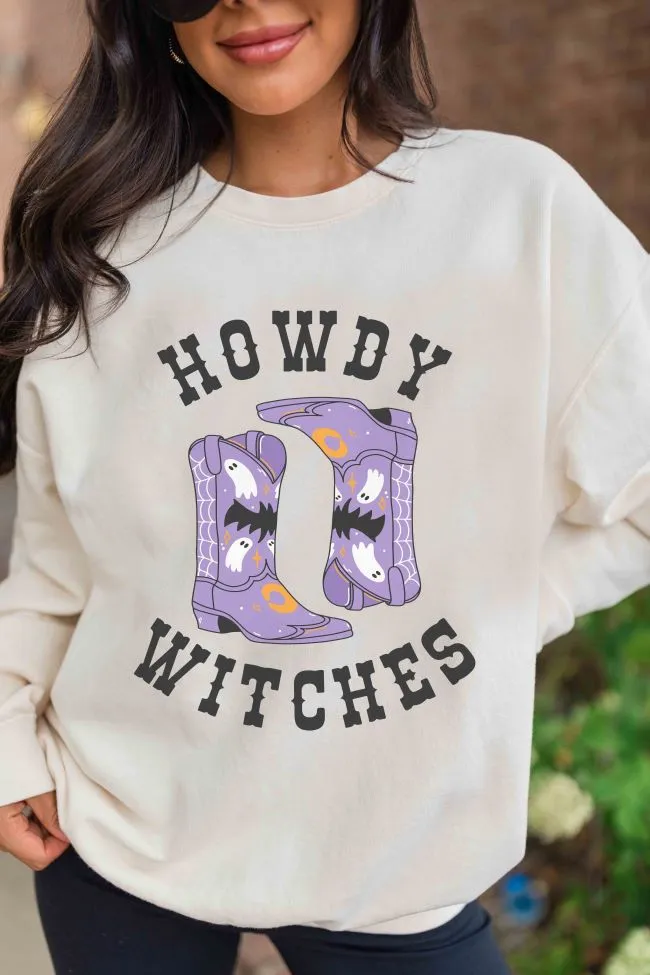 Easy Fit Casual Chic Wear Howdy Witches Cream Graphic Sweatshirt SALE