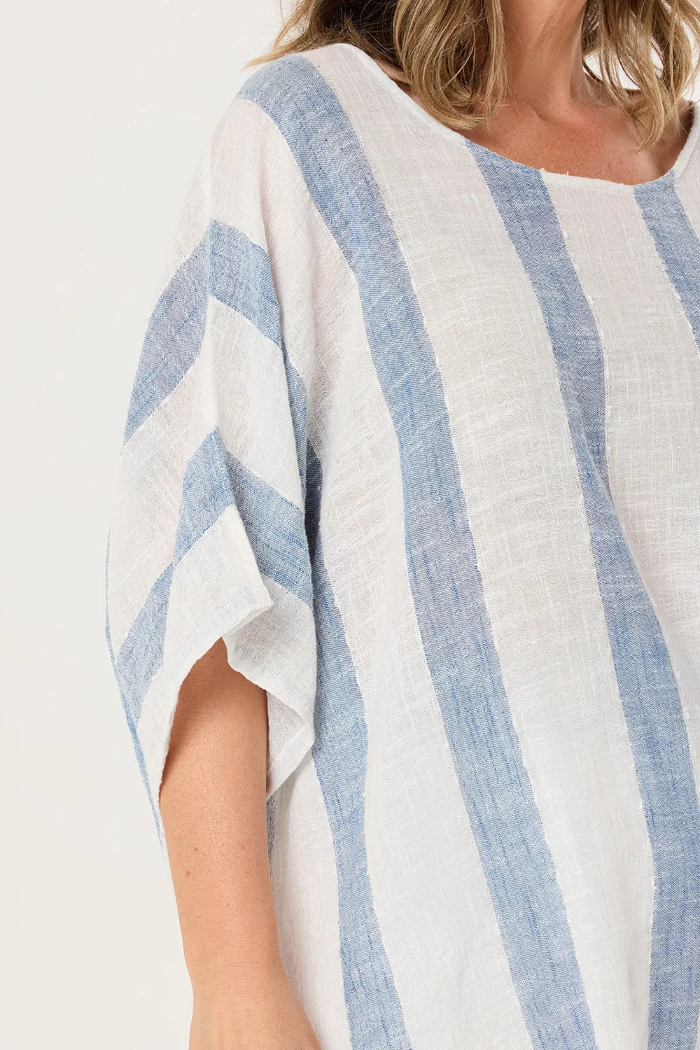 back to school timeless Cherry Oversized Top in Blue Stripe