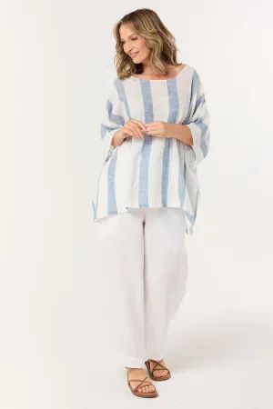 Breathable Design Wear UV Protection Fabric Cherry Oversized Top in Blue Stripe