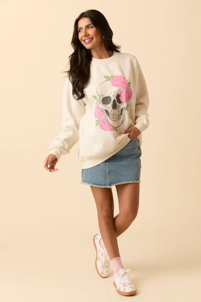 Skull and Roses Cream Graphic Sweatshirt SALE Spandex Enhanced Elasticity Buttery Soft Fabric