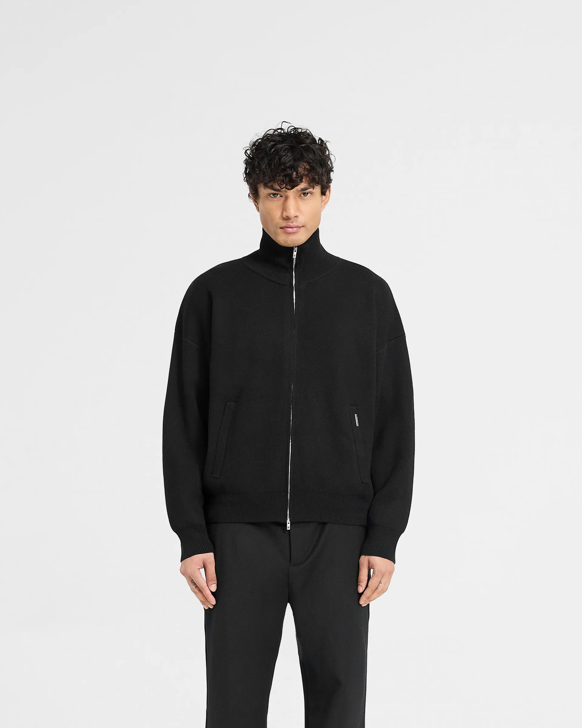 Heavy Outerwear Initial Knitted Track Jacket - Jet Black
