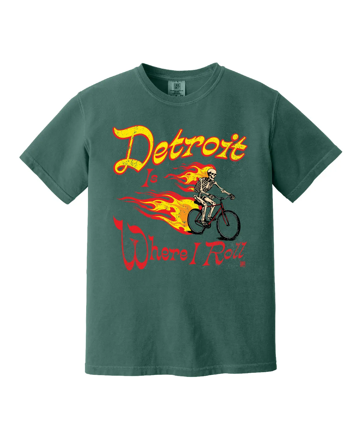 Elegant and Relaxed All-Season Comfort Wear Ink Detroit - Is Where I Roll T-Shirt - Spruce