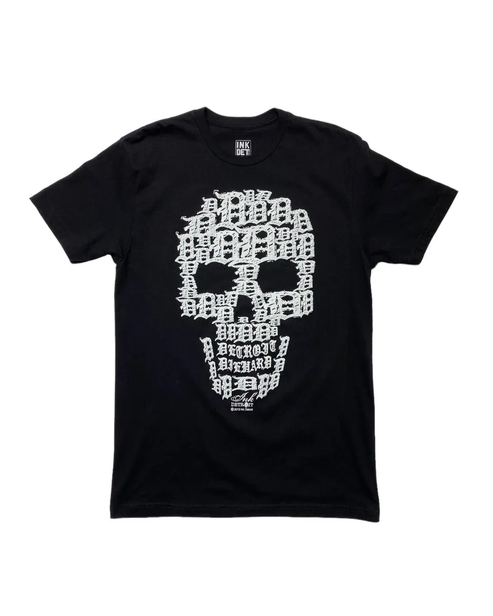 Summer Style Relaxed Movement Ink Detroit Skull T-Shirt - Black