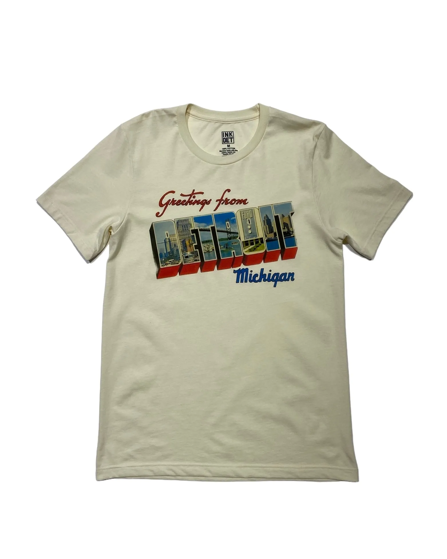 Ink Detroit- Vintage Greetings from Detroit T-Shirt - Natural Good stretch