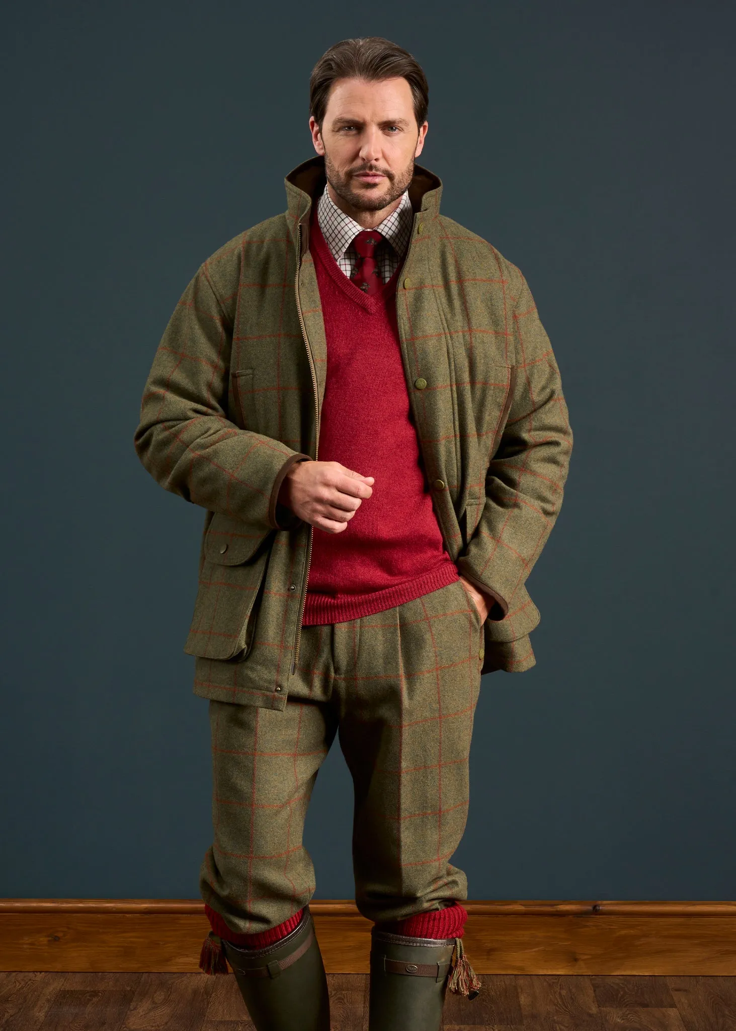 Combrook Men's Tweed Shooting Field Coat In Reed - Shooting Fit Double Layered
