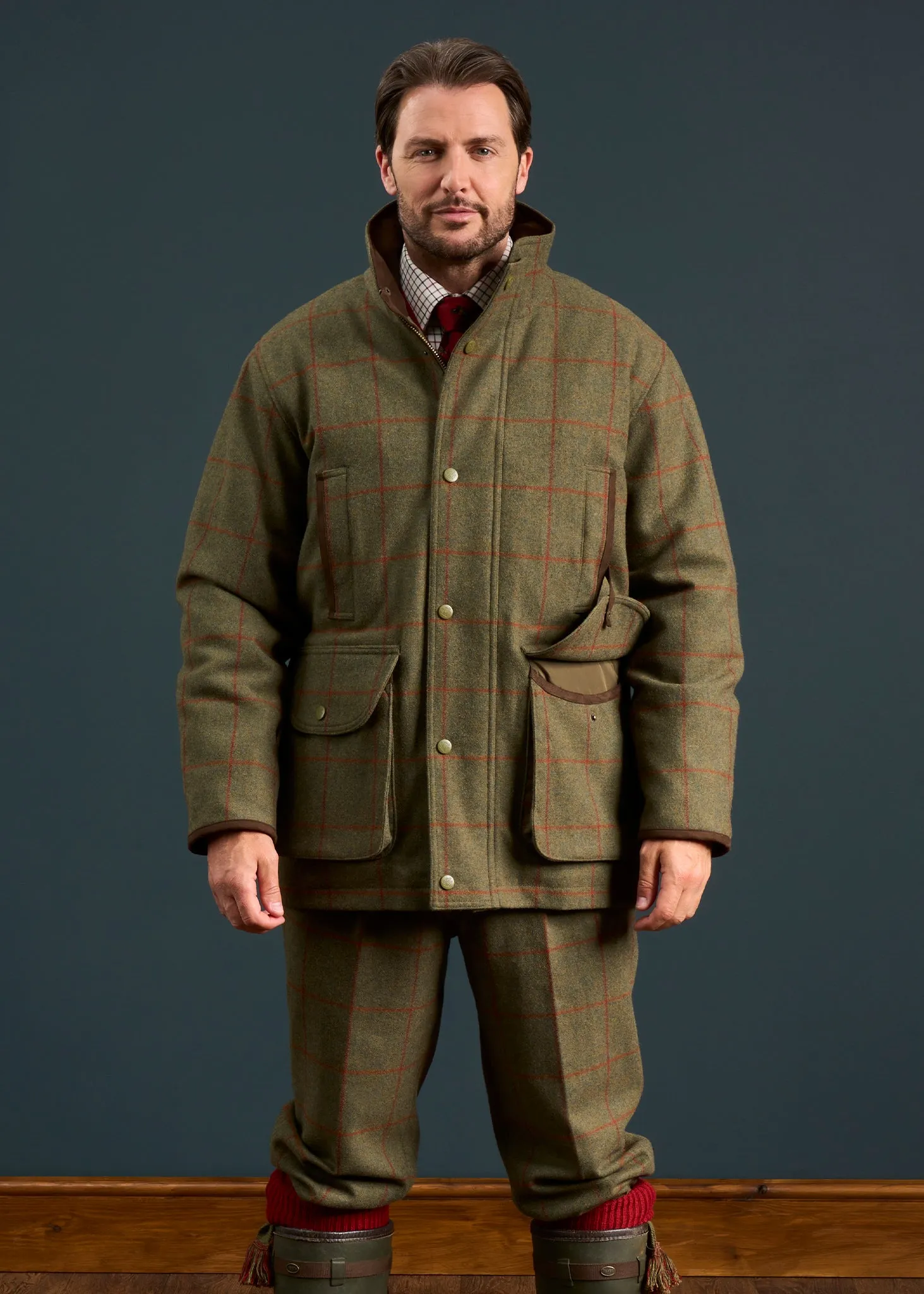 Combrook Men's Tweed Shooting Field Coat In Reed - Shooting Fit Windproof Construction