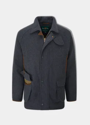 Nylon Shell Construction Fleece Backing Surrey Waterproof Tweed Coat In Blue - Shooting Fit