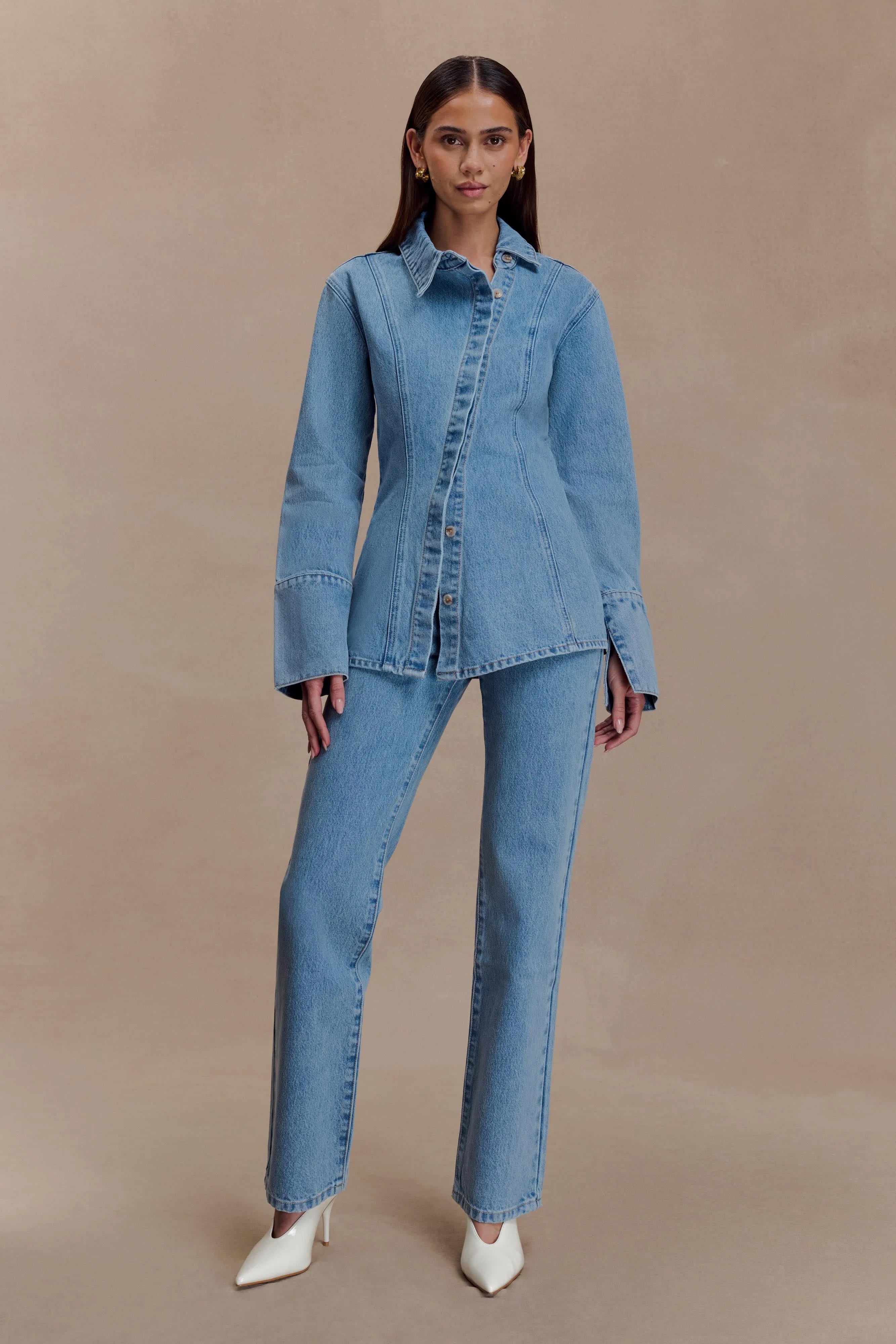 Janine High Waisted Straight Leg Jeans - Classic Blue Youth Outfit Shopping Day Street Fashion Textured