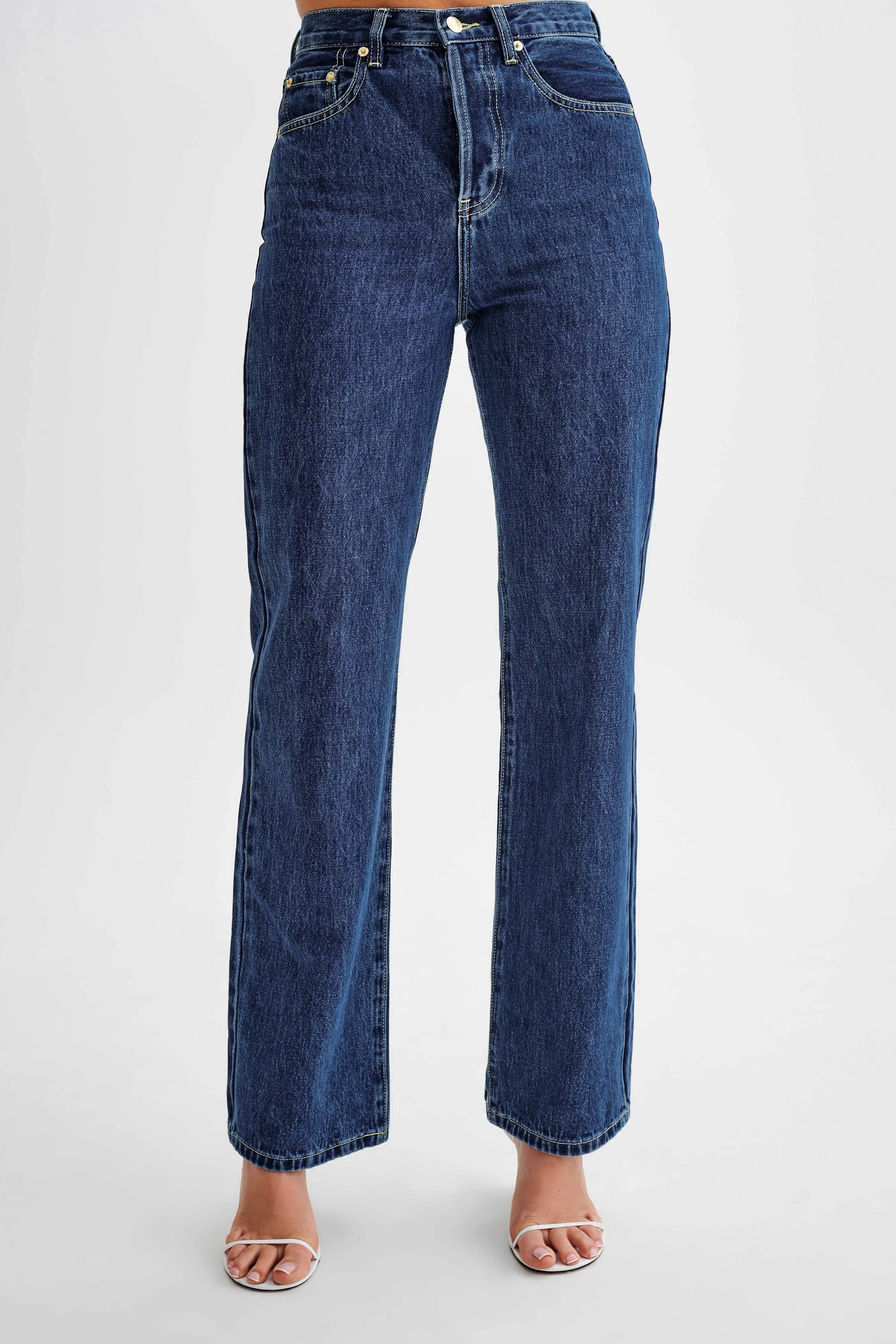 Active Wear Janine High Waisted Straight Leg Jeans - Dark Blue