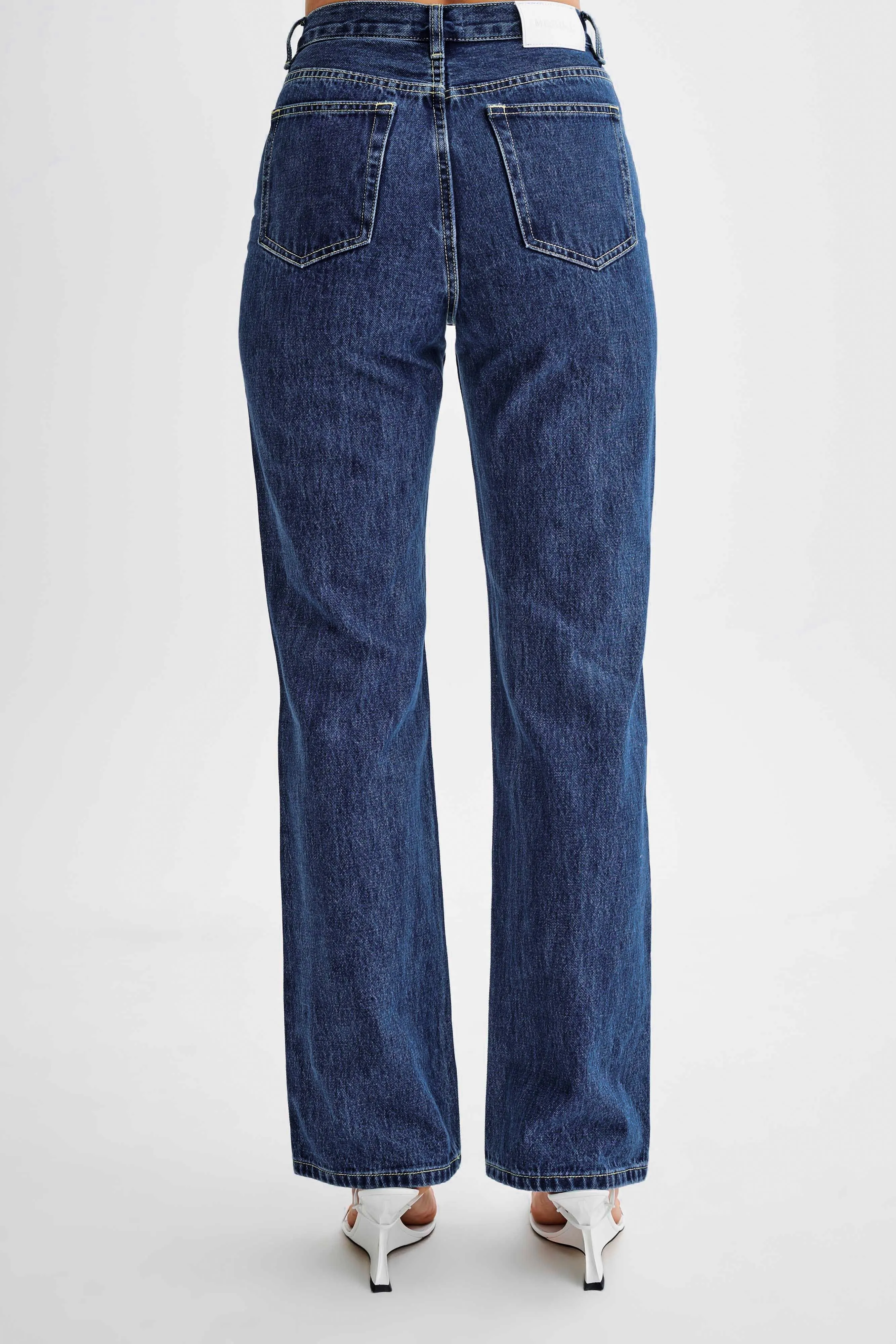 Janine High Waisted Straight Leg Jeans - Dark Blue Flexible Waist