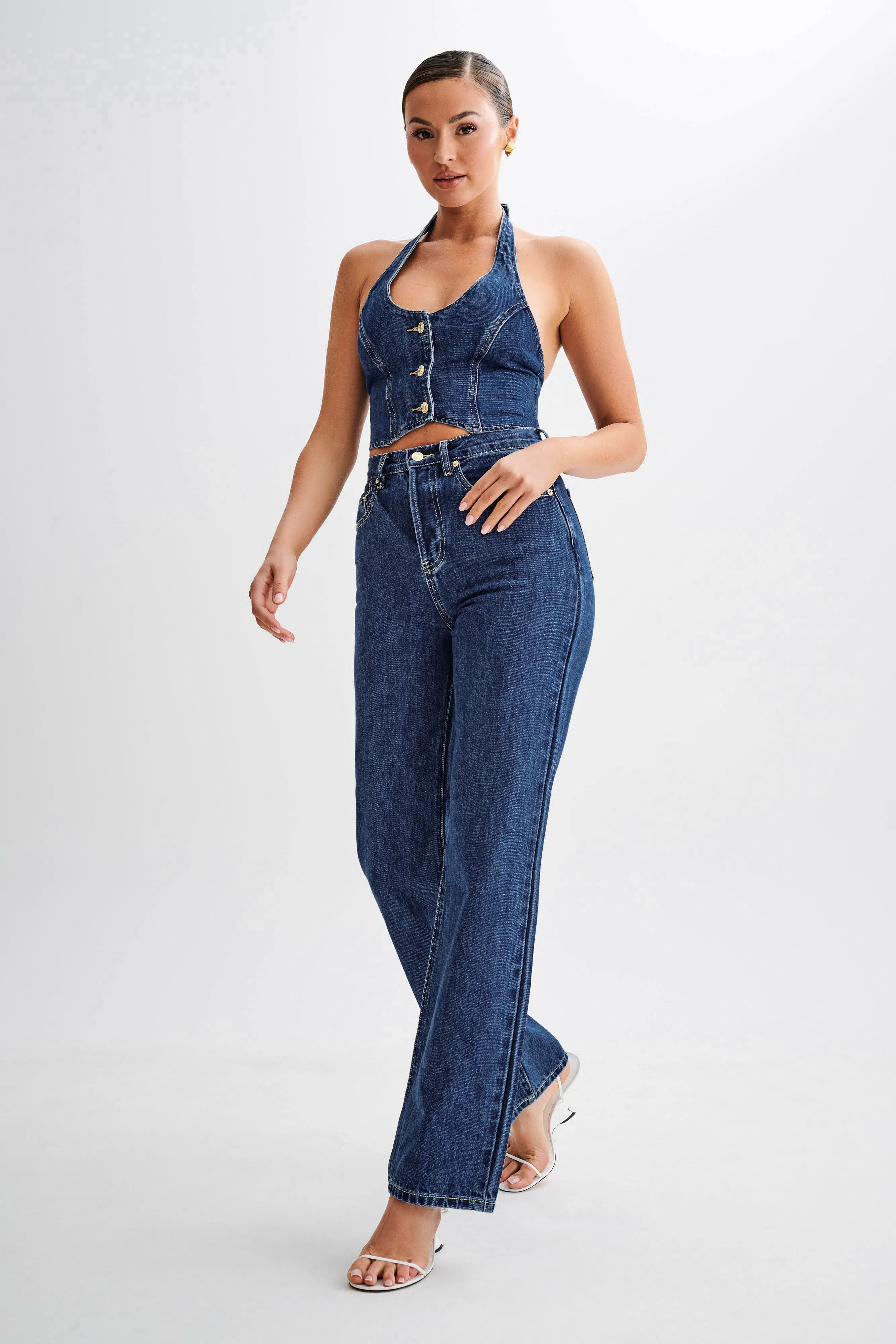 Janine High Waisted Straight Leg Jeans - Dark Blue Vibrant Formal Anytime Fit