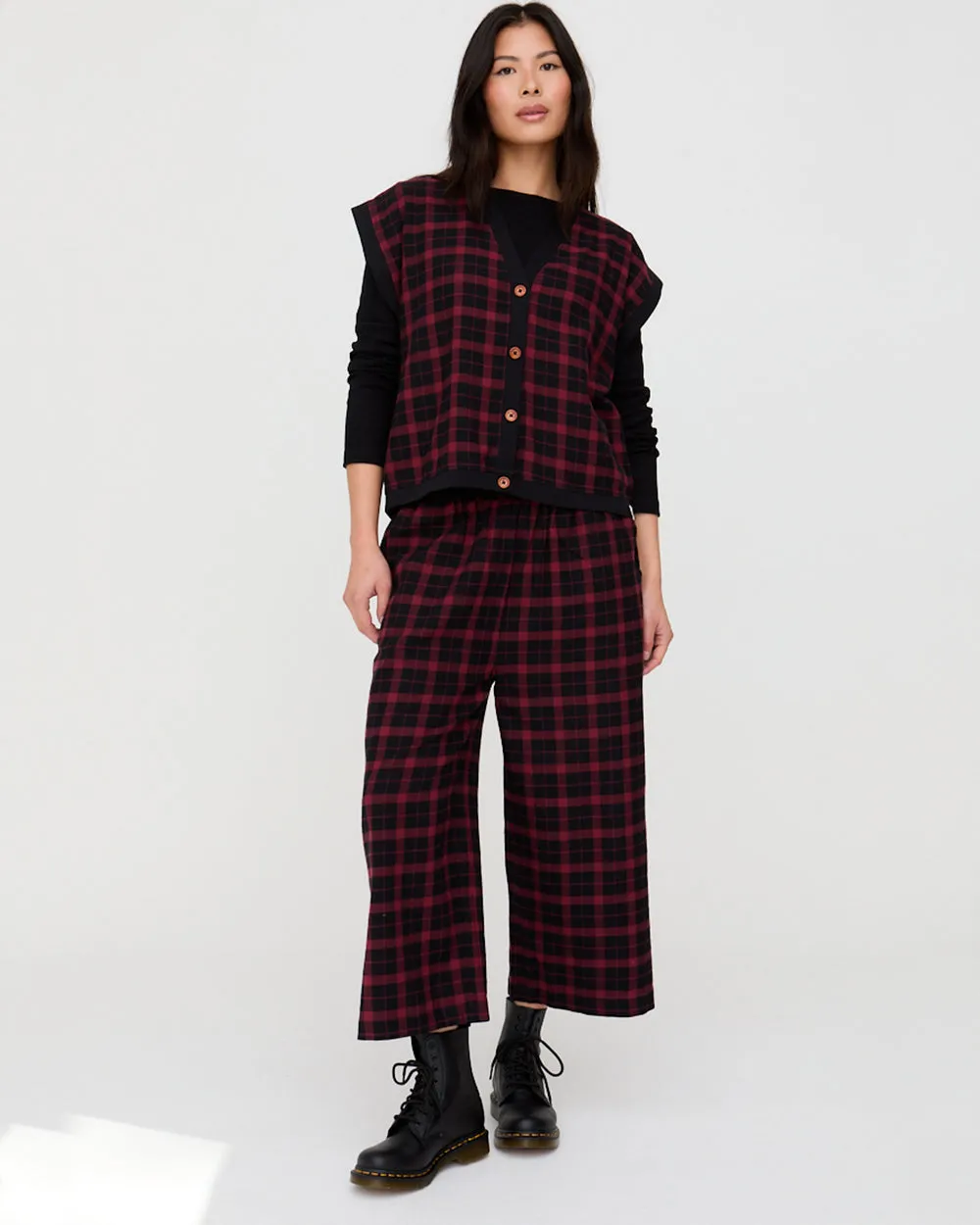 Judy Red Check Print Crop Trousers Street Utility