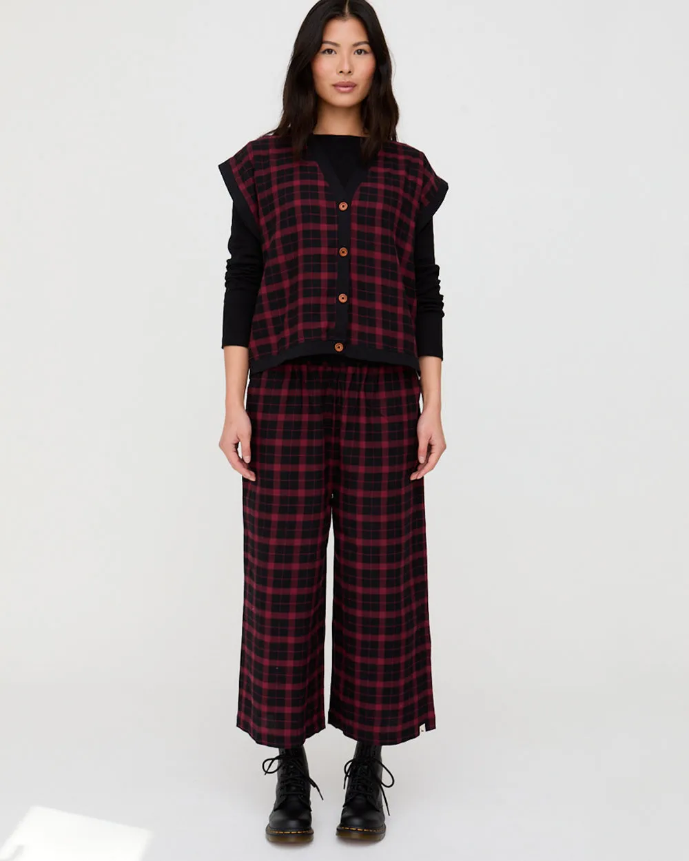 Judy Red Check Print Crop Trousers Movement Fit Gusseted Crotch