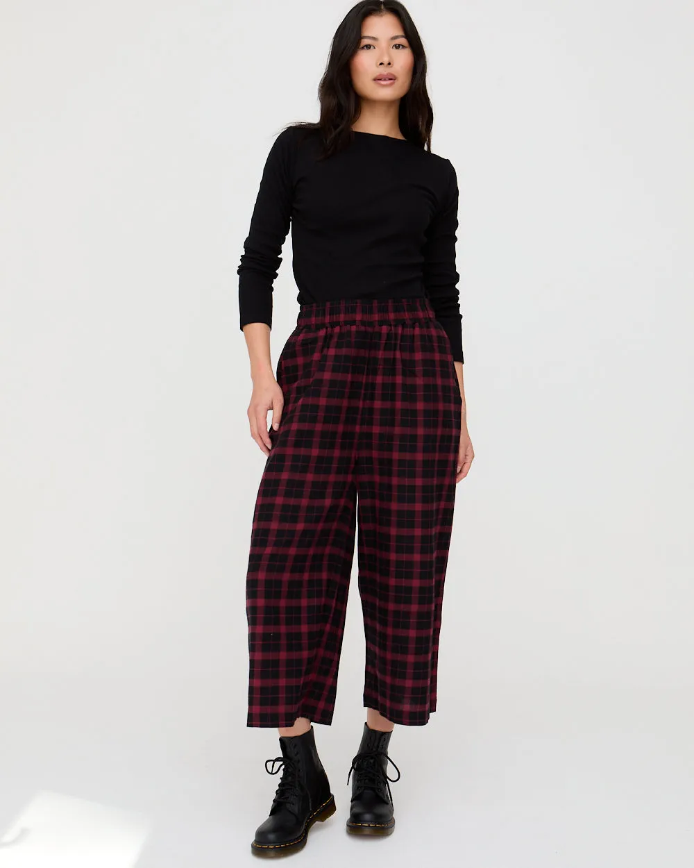 Flat Lock Seams Judy Red Check Print Crop Trousers