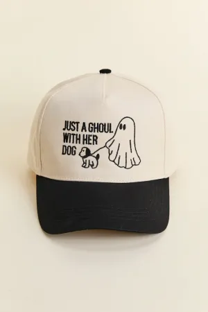 Light and Breathable Essential Top Just A Ghoul With Her Dog Black Trucker Hat SALE