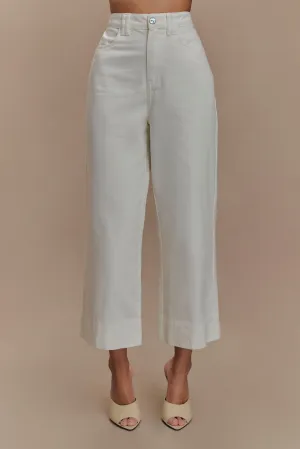 Kaitlyn Cropped Wide Leg Jeans - White Softened Texture Hidden Rivet Details