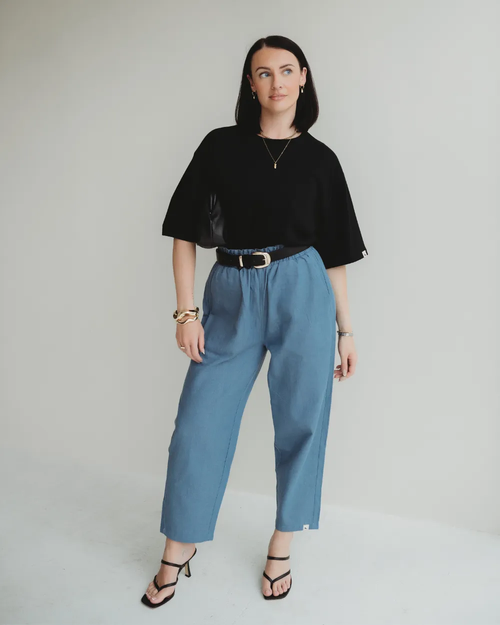 Kate Blue Denim Barrel Leg Trousers Low Bulk
