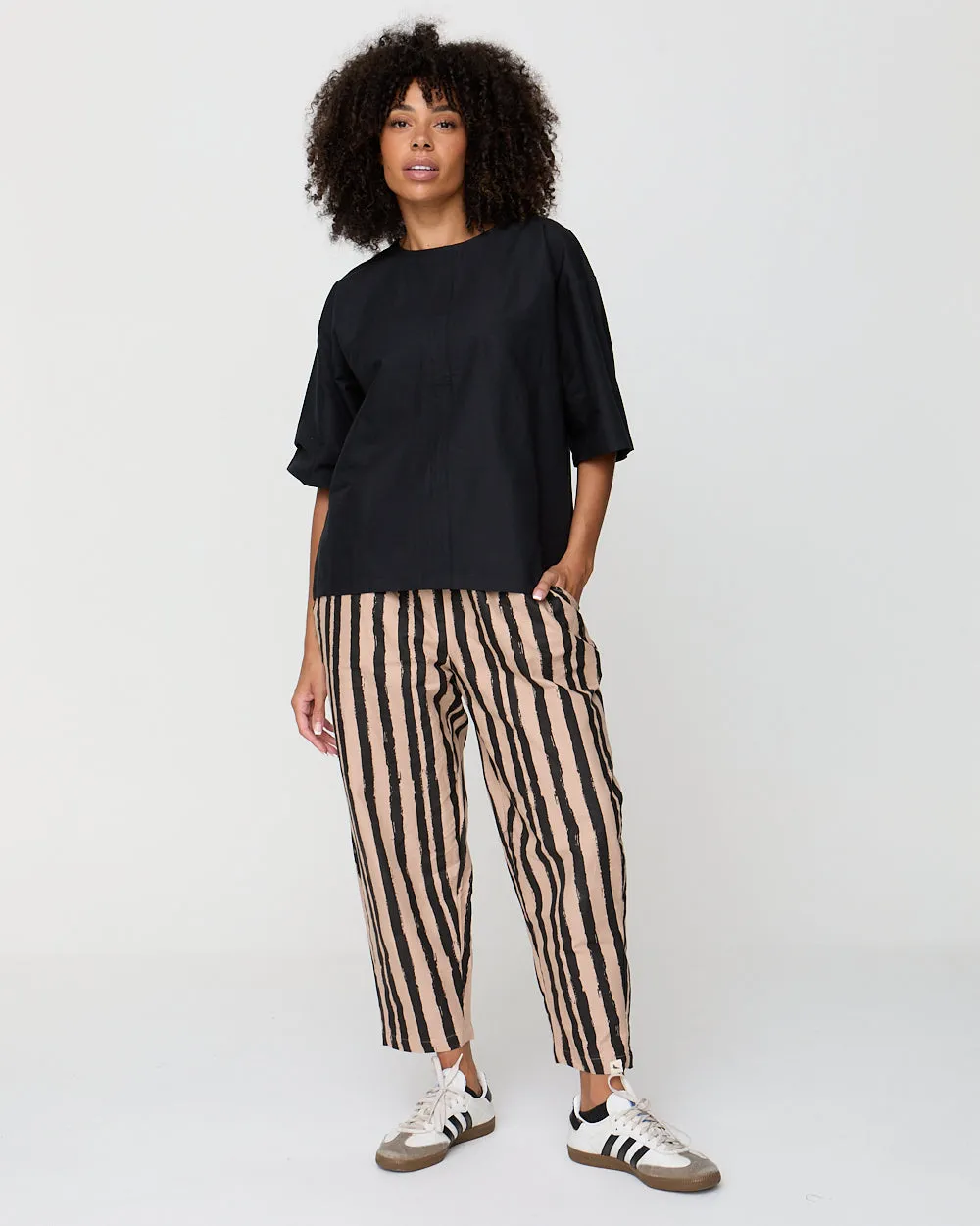 No Wrinkle Kate Multicolour Painted Stripe Print Barrel Leg Trousers