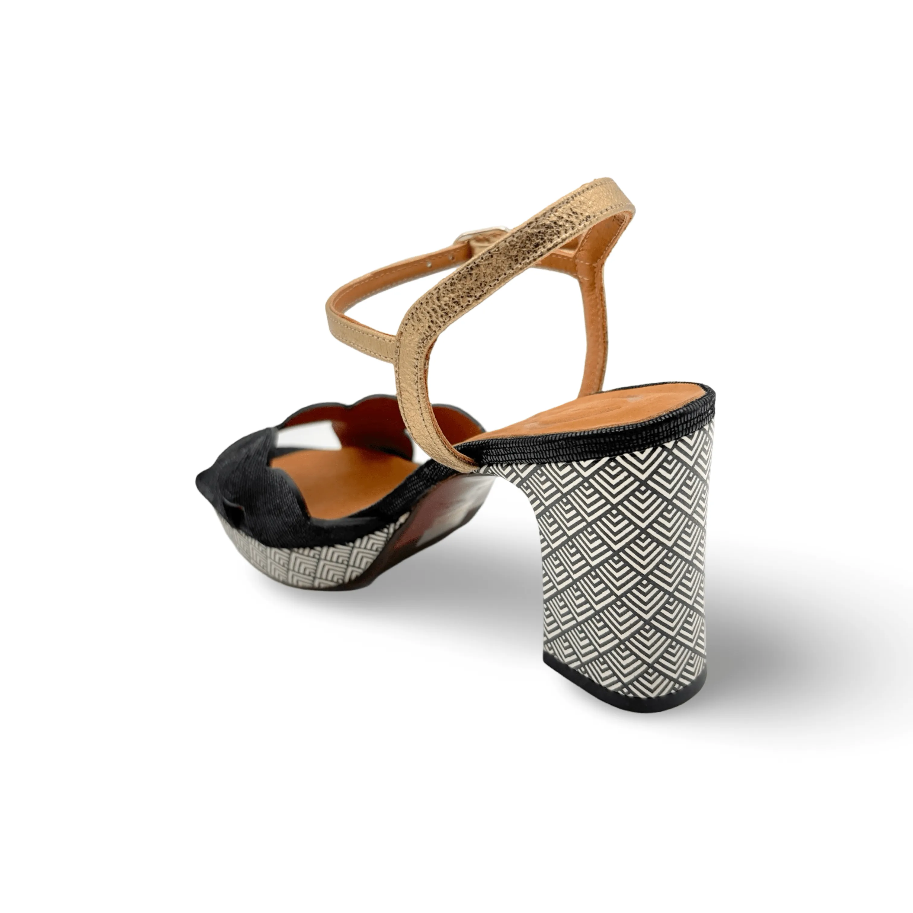 Kelis46 Black/Geo Sandal Natural Fiber Lining