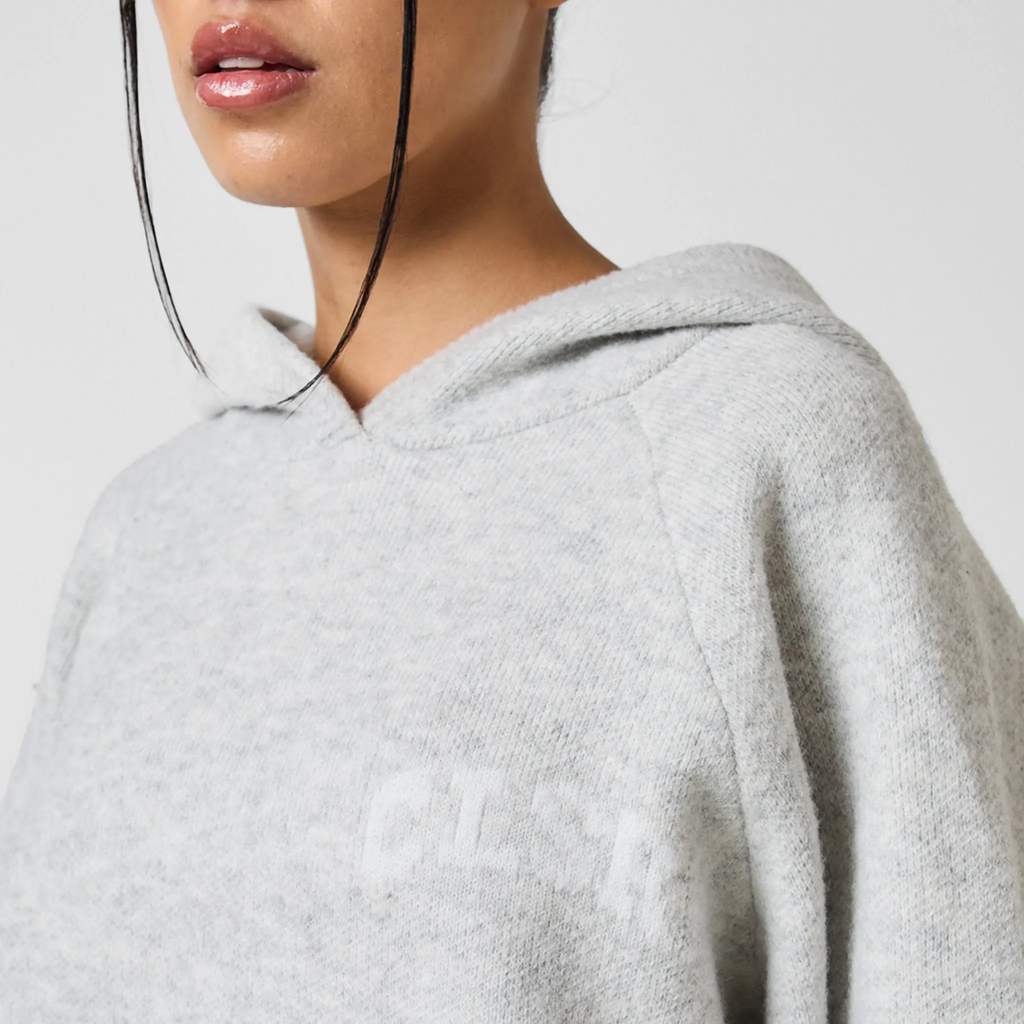 Comfy Layering Relaxed Look Knit CLSR Hoodie | Light Grey Marl