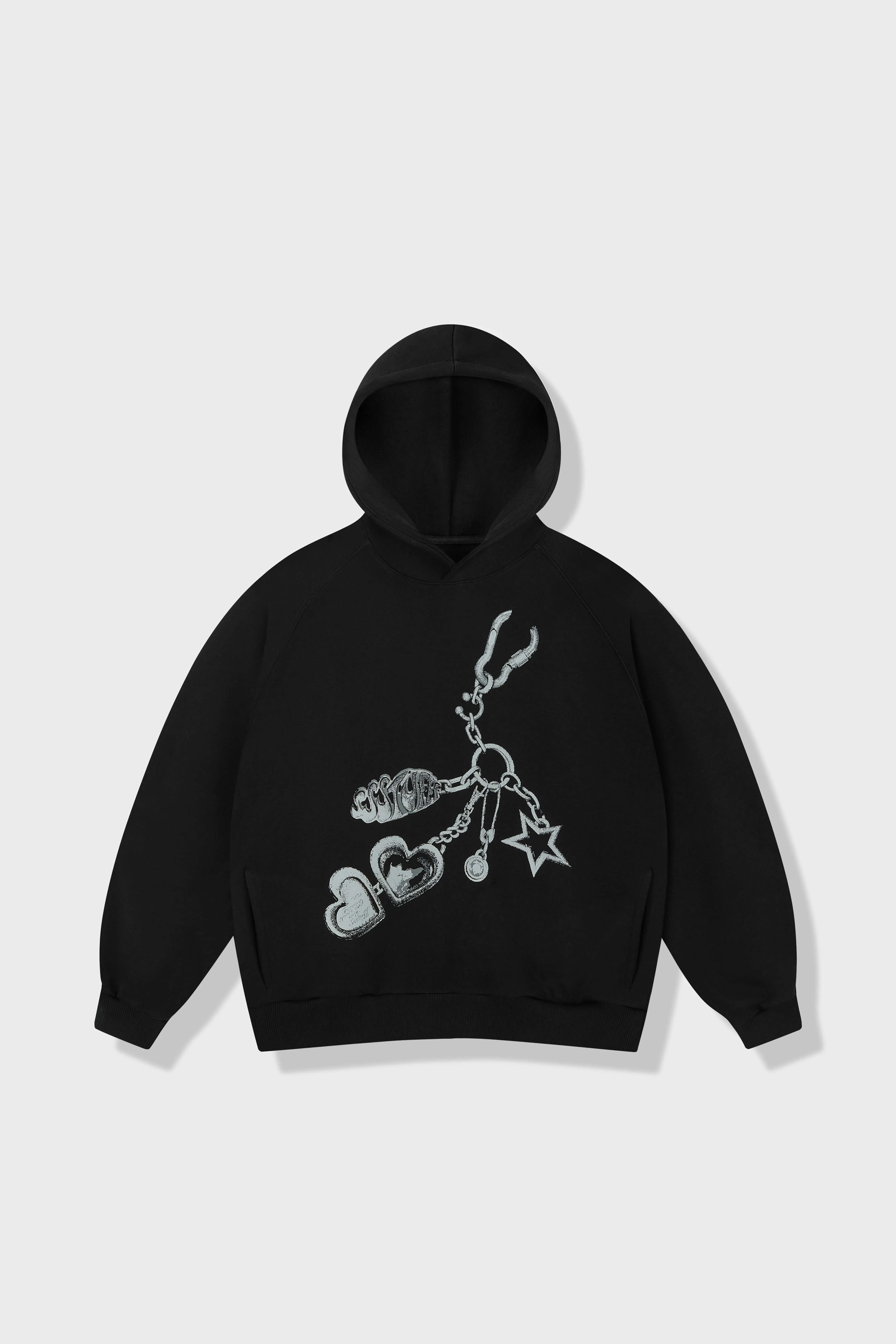 graffiti print Raglan Chain Hoodie