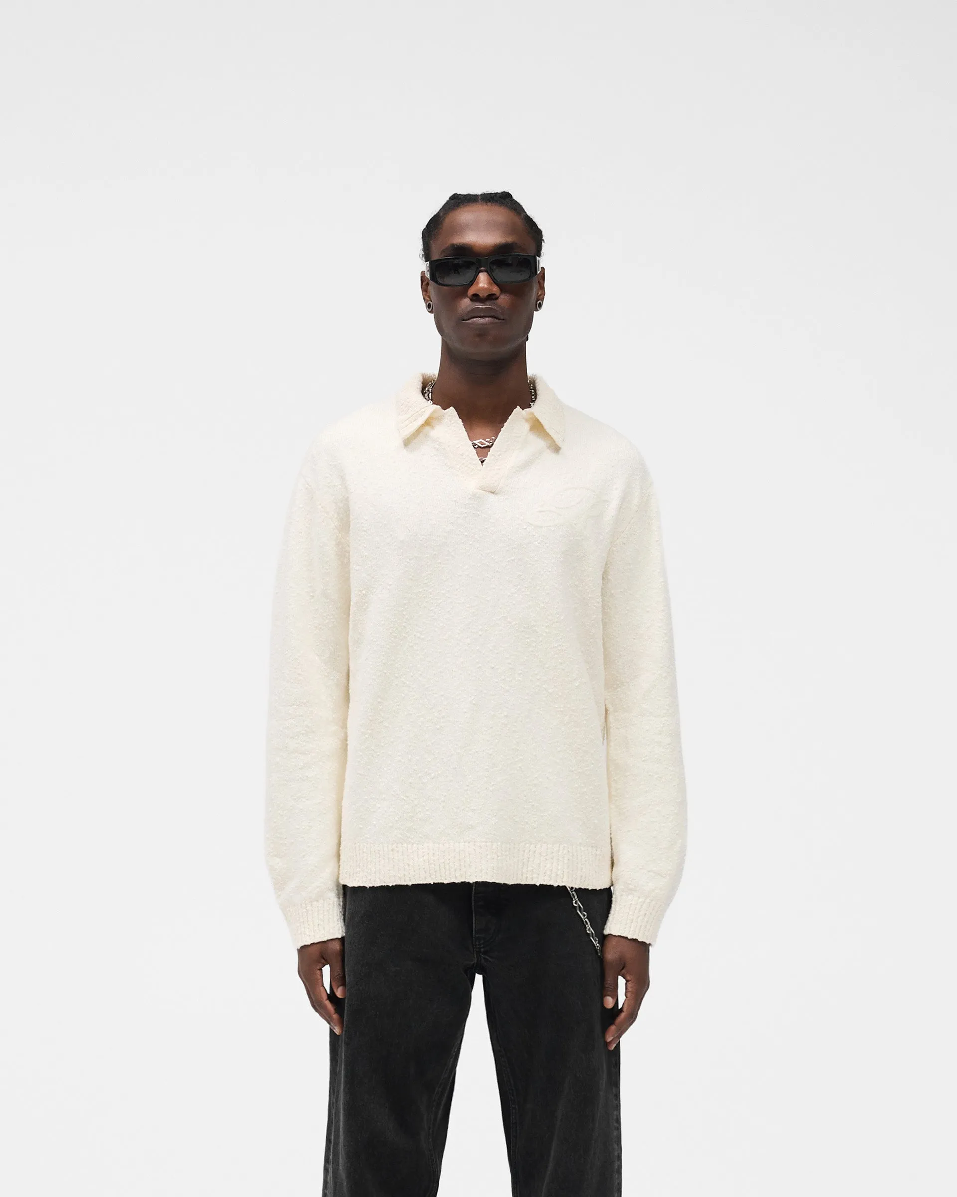 Knitted Polo - Aged White Work Wear