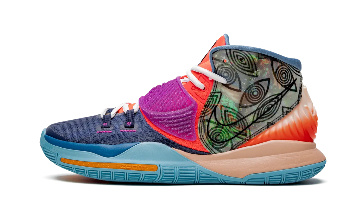 Comfort - fit banked track running option Kyrie 6 Pre Heat "Heal The World"