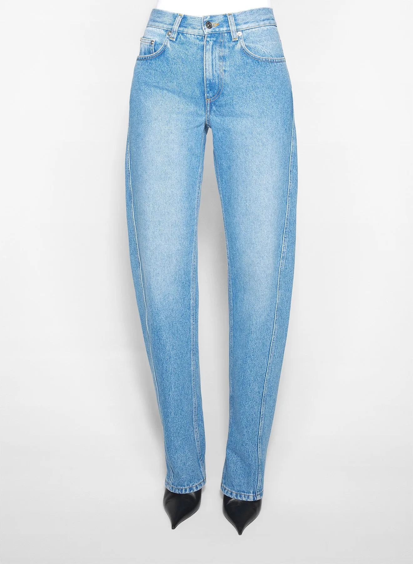 straight blue denim jeans Frayed hem