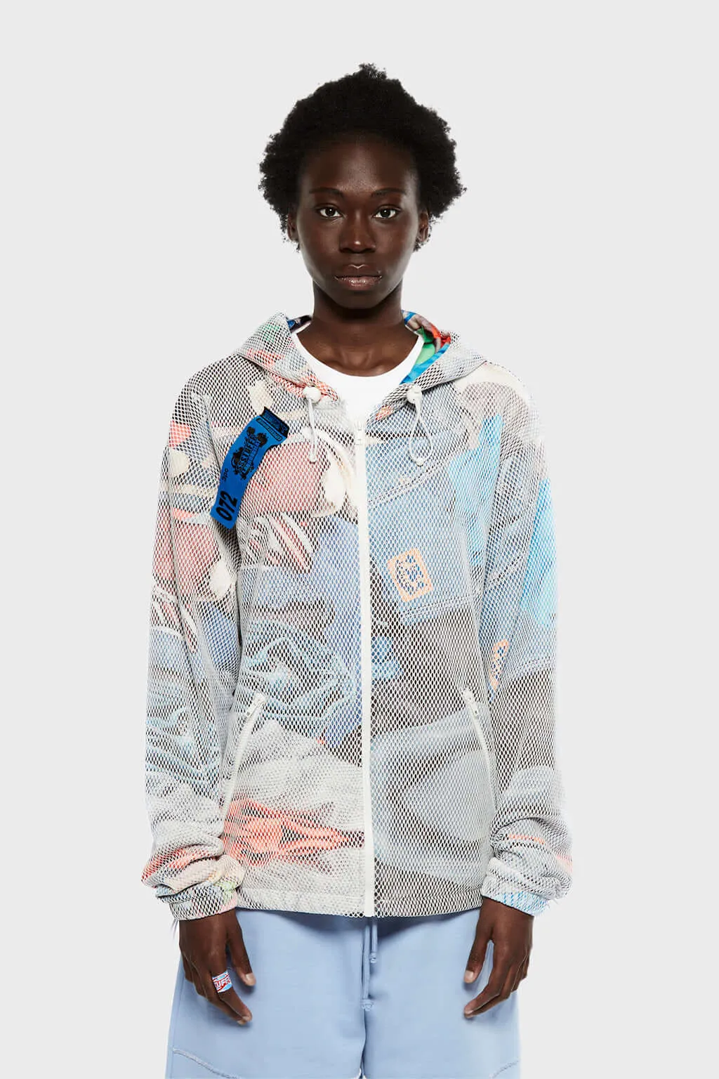 Two-Tone Design Laundromat Mesh Zip Up(Cuttable)