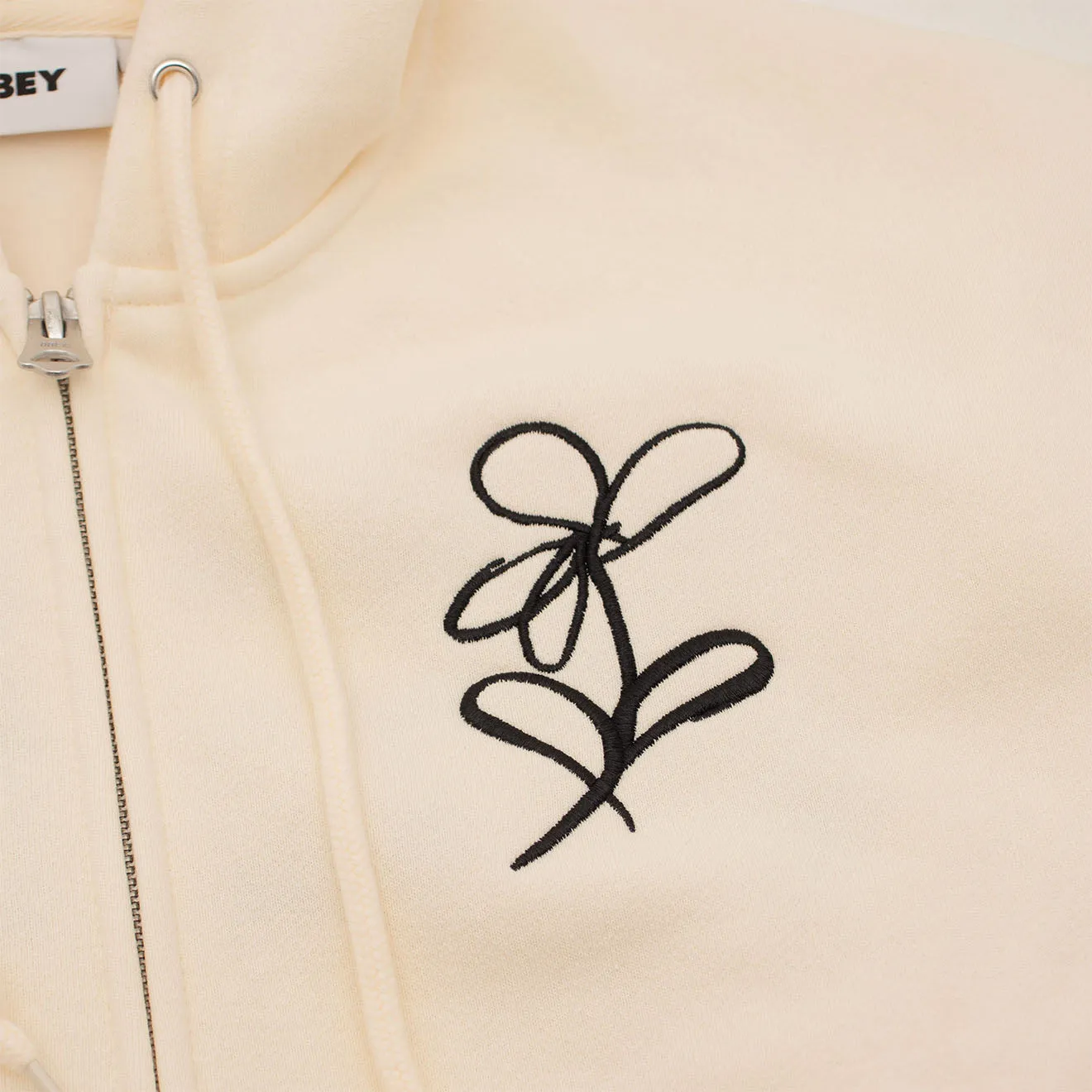 Layer Up fluffy texture Obey Womens Chalk Writing Zip Hood Unbleached