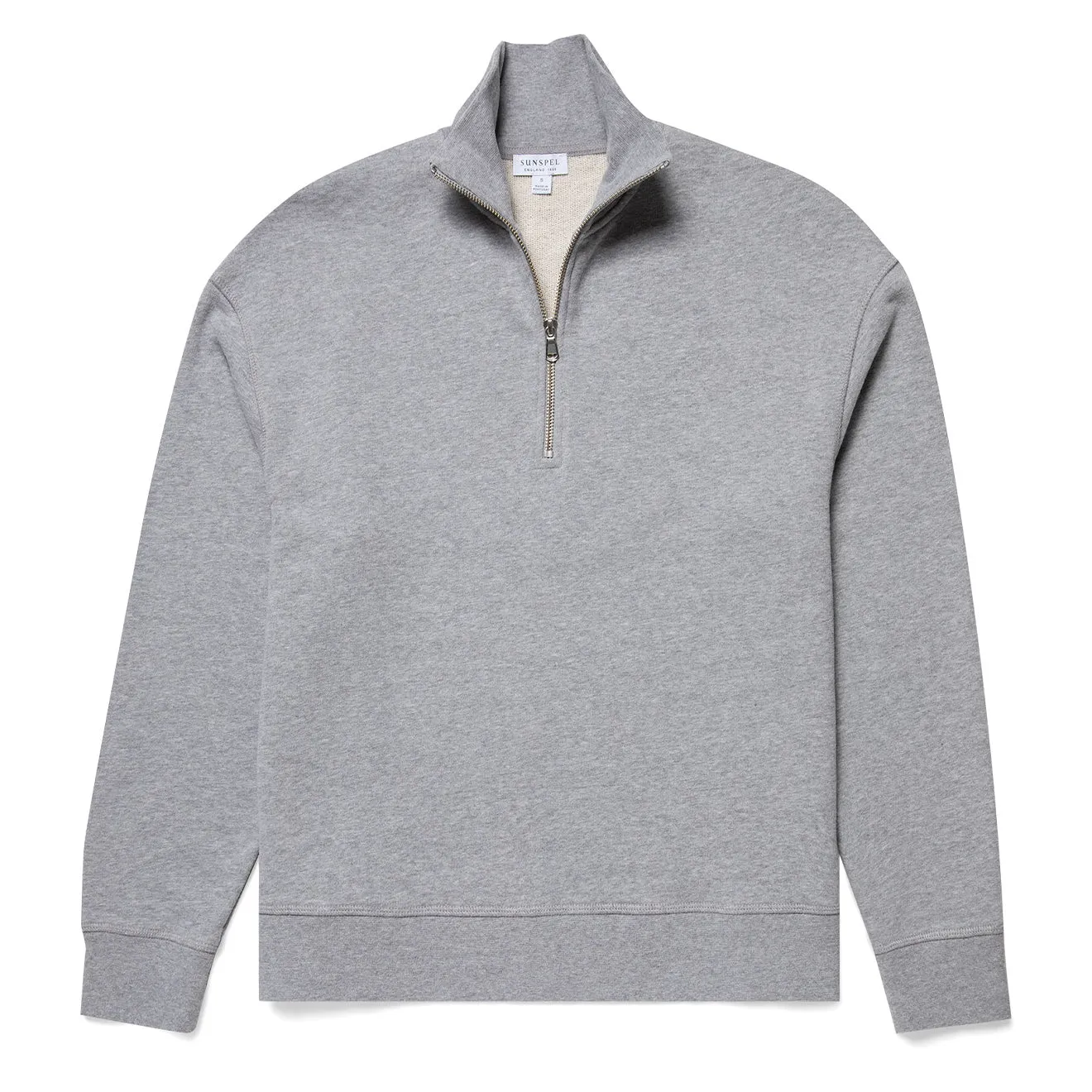 Stylish Hoodie Sunspel Womens Half Zip Loopback Sweatshirt Grey Melange