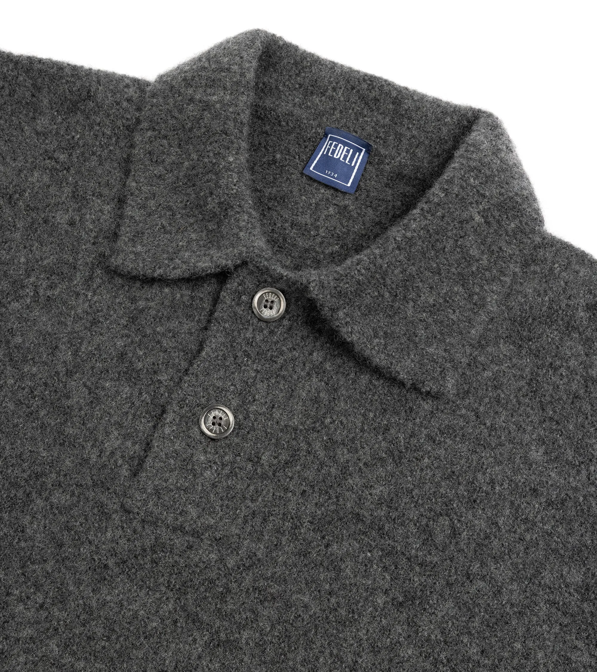 Zero Core Fedeli Basket Wool Cashmere Mix Long Sleeve Knit Polo Shirt: Stone Melange