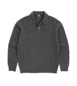 Fedeli Basket Wool Cashmere Mix Long Sleeve Knit Polo Shirt: Stone Melange Tale Core