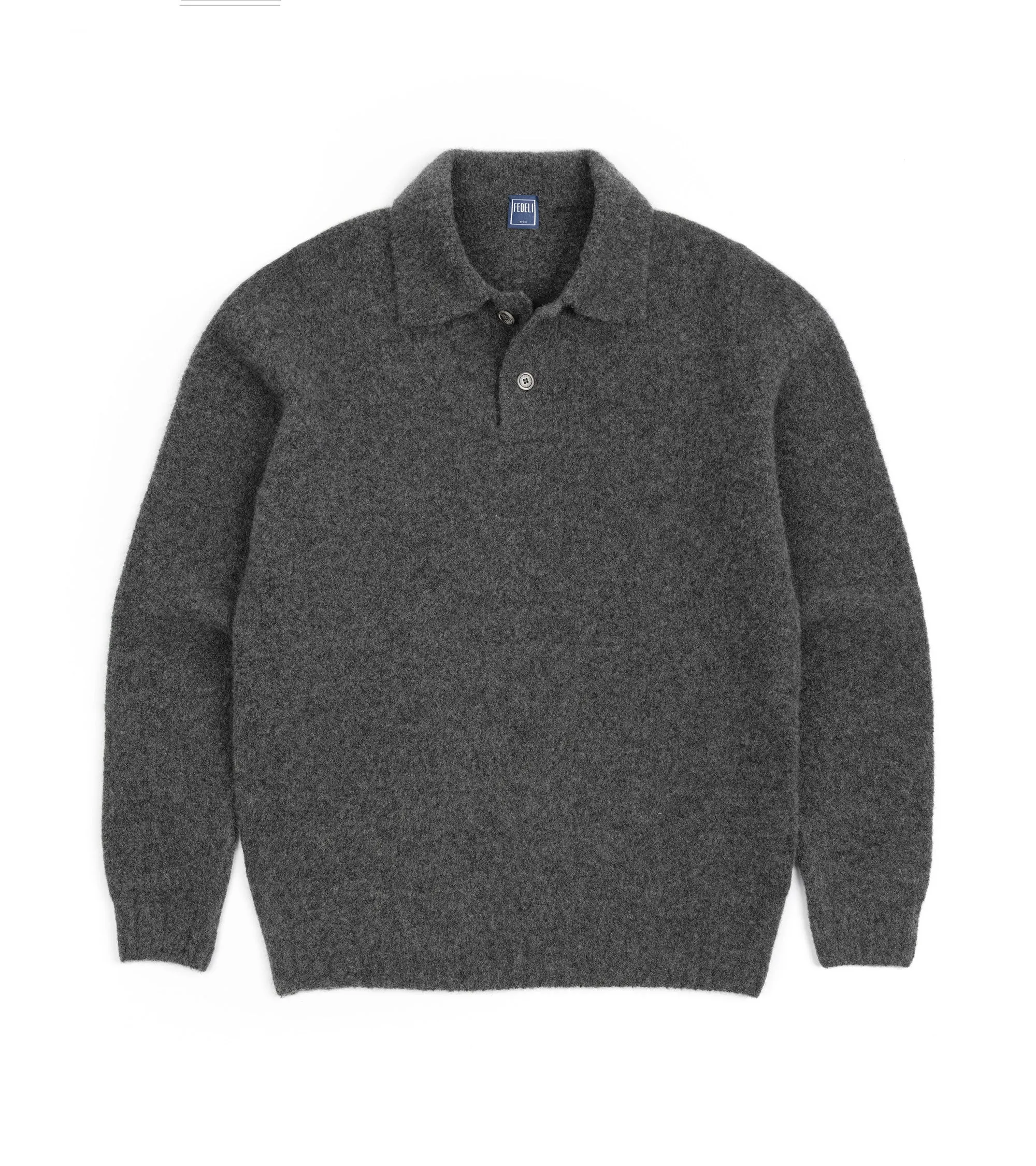 Fedeli Basket Wool Cashmere Mix Long Sleeve Knit Polo Shirt: Stone Melange EcoFriendly Dye