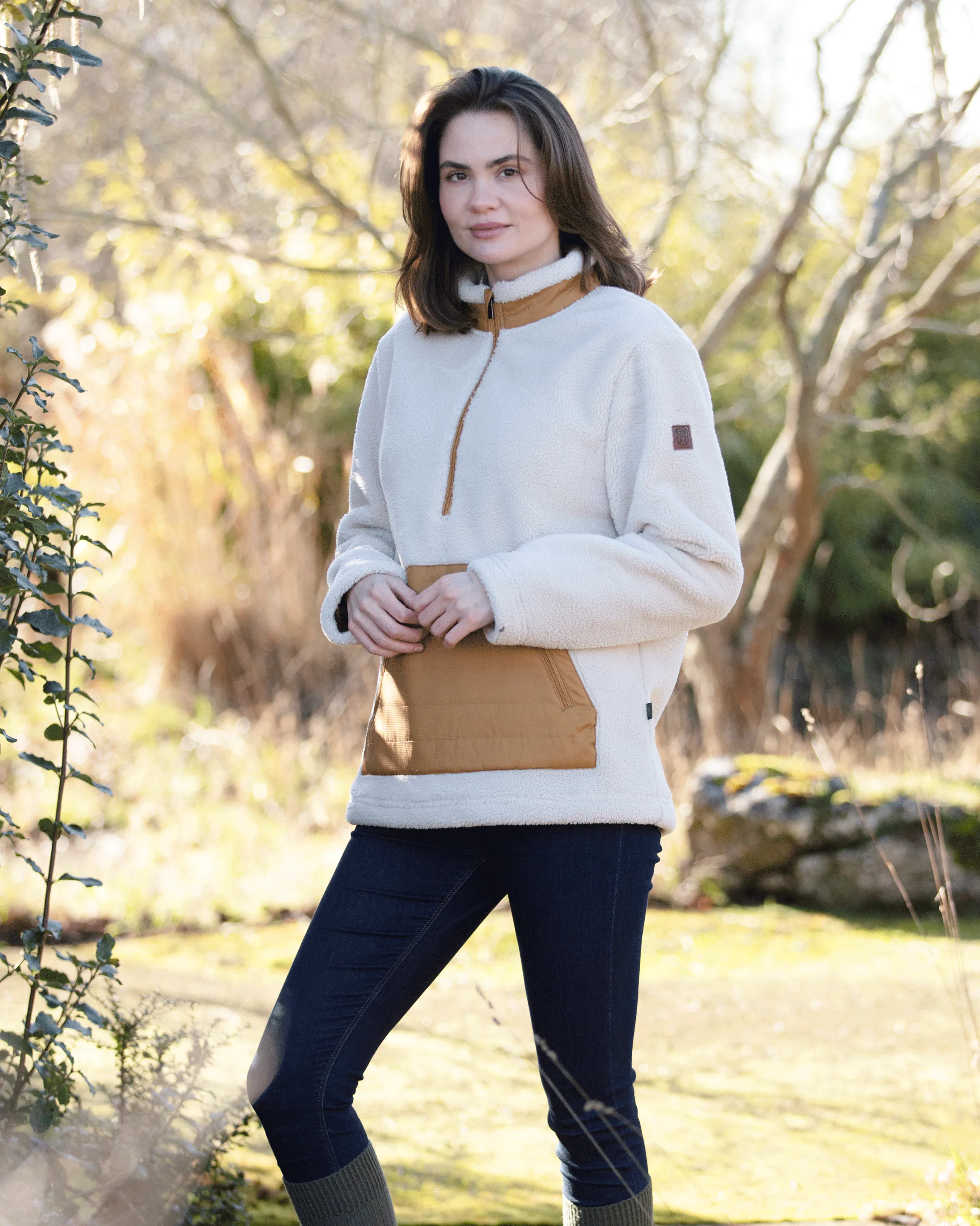 LF001 - Ladie's 1/2 Zip Sherpa Fleec - TAN Modern Texture Storm Ready