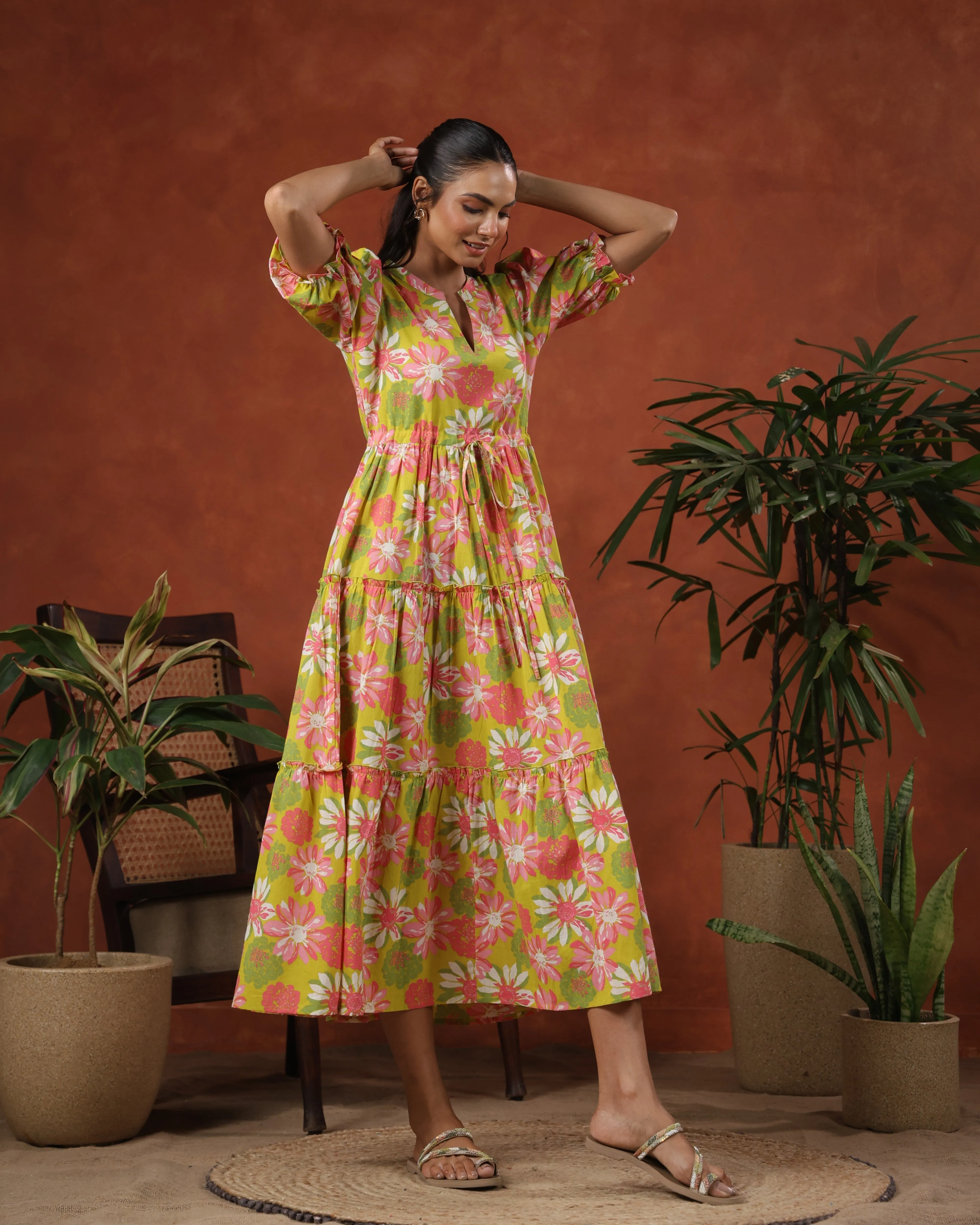 Women's Floral Printed Tier Dress Fresh Glow