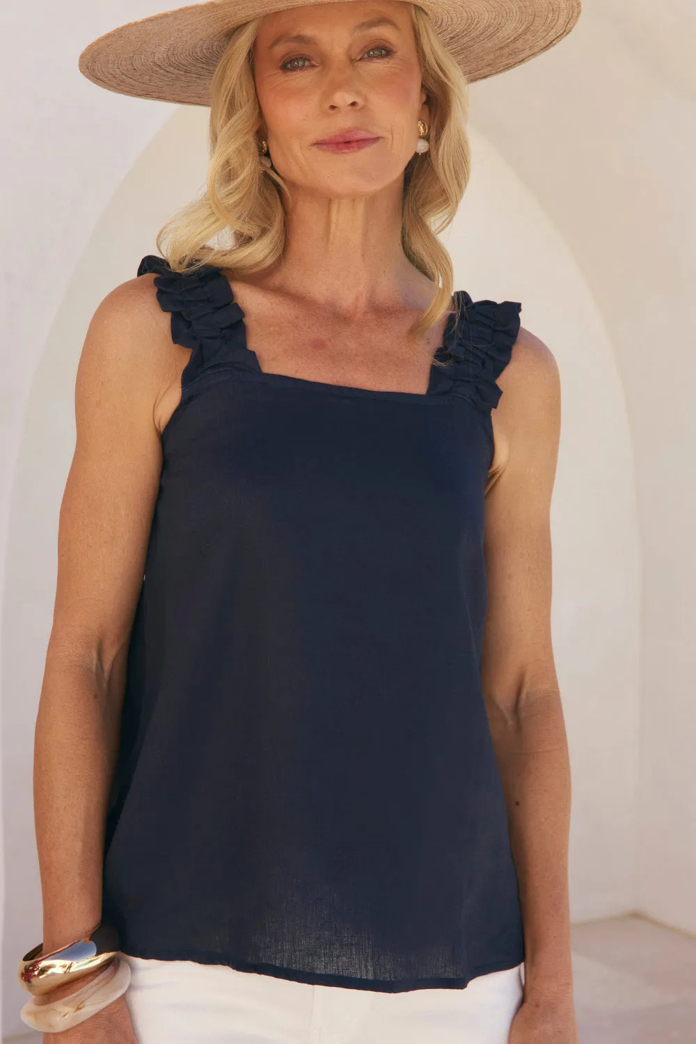 Claire Linen Summer Top in Navy OekoTexCertified Affordable accessibility