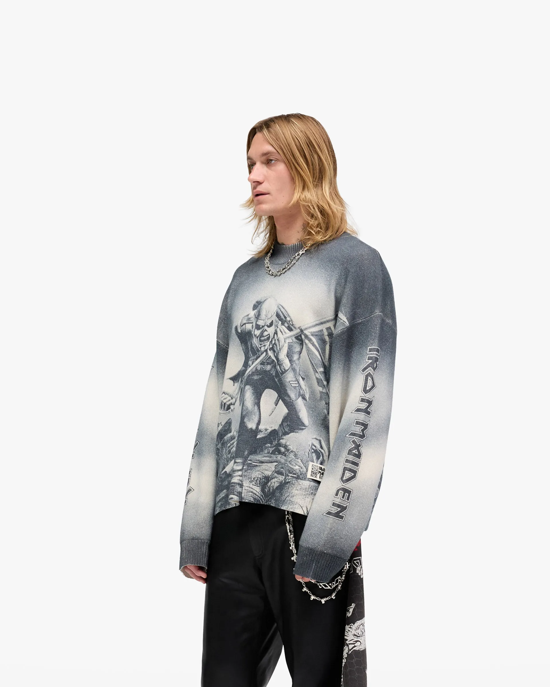 Wardrobe Essential Represent X Iron Maiden Trooper Knit Sweater - Sunfade Grey