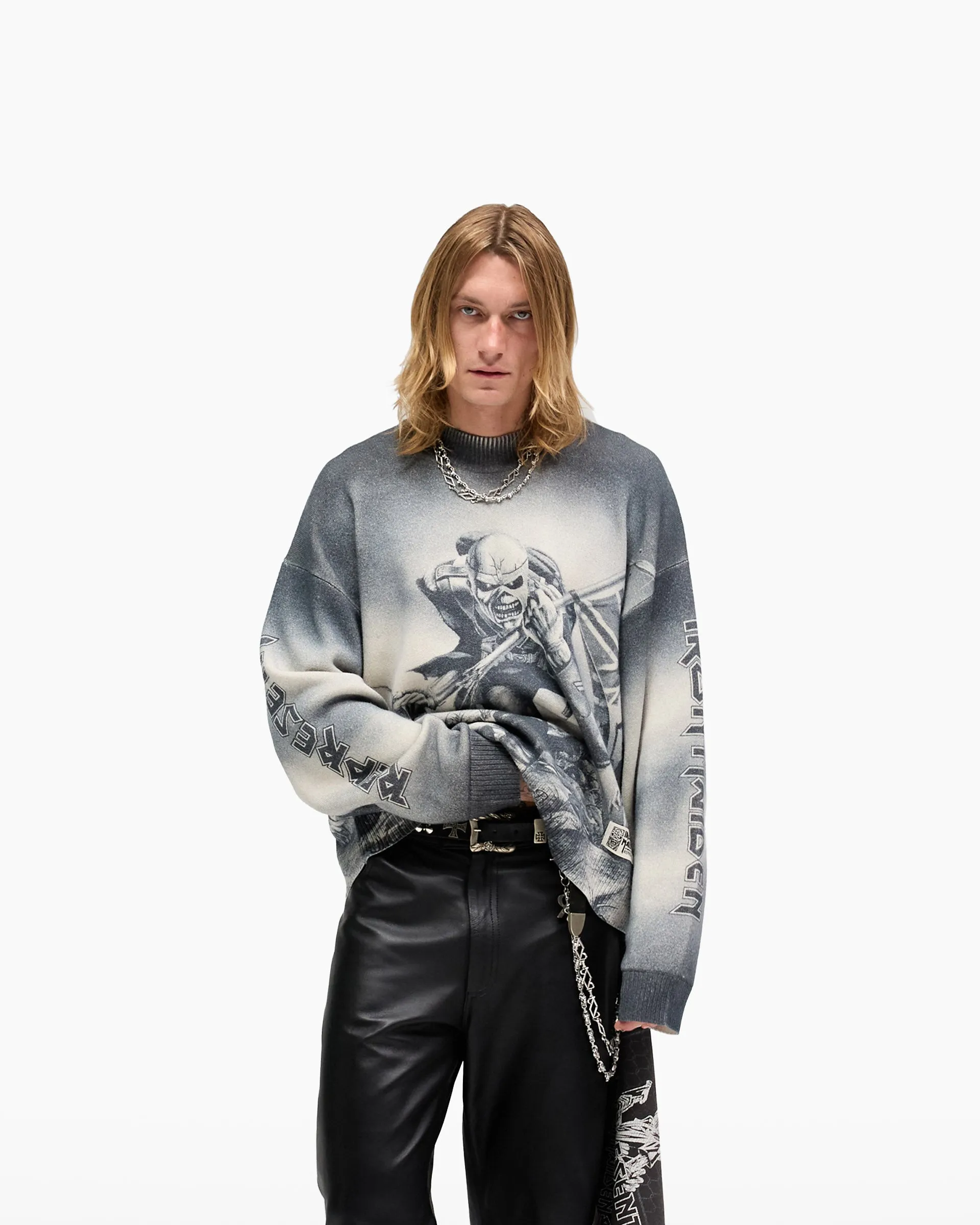 Represent X Iron Maiden Trooper Knit Sweater - Sunfade Grey Easy Fashion SeamlessTransition