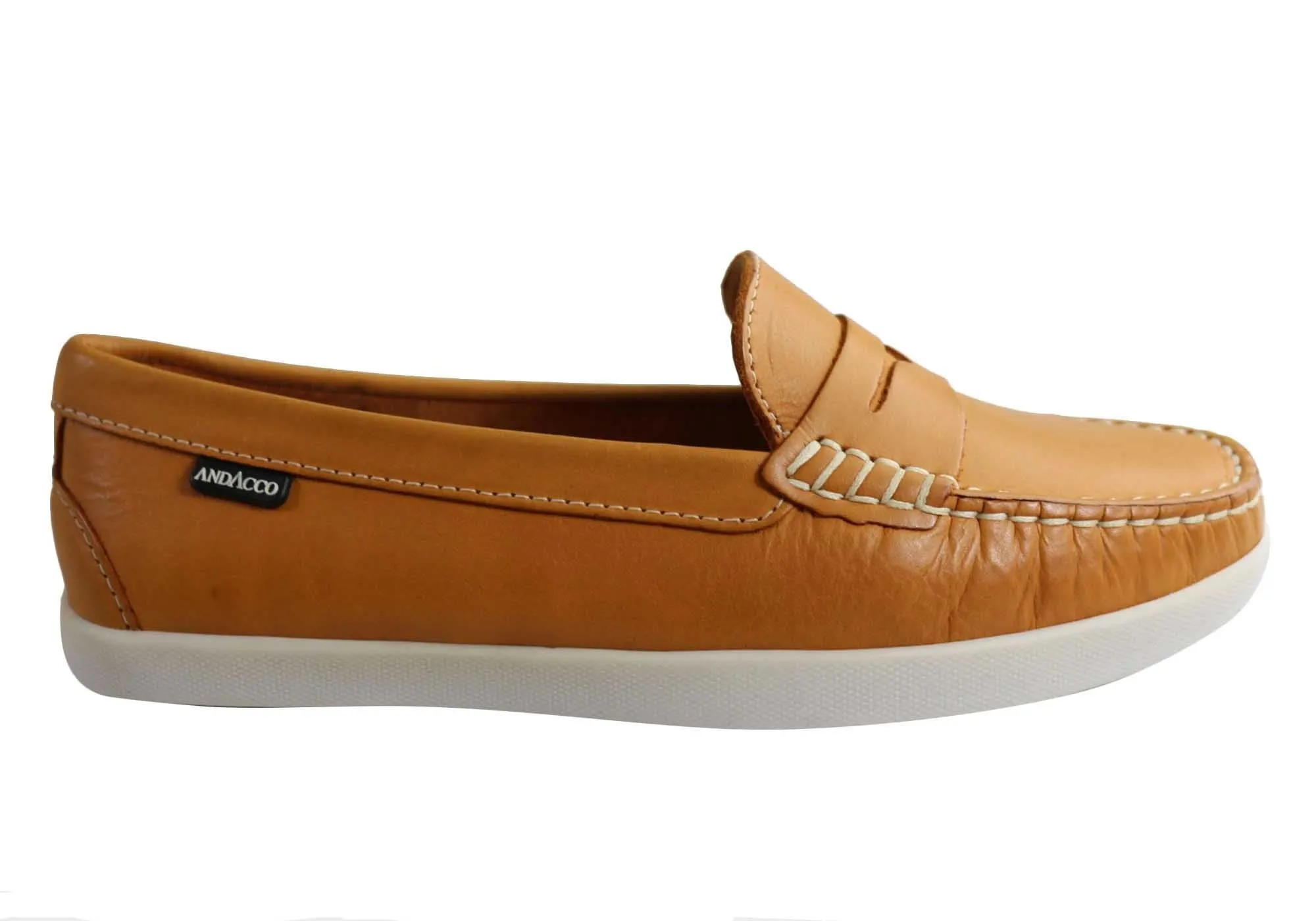 Andacco Millie Womens Comfortable Flat Leather Loafers Made In Brazil Star Jog Round Edge