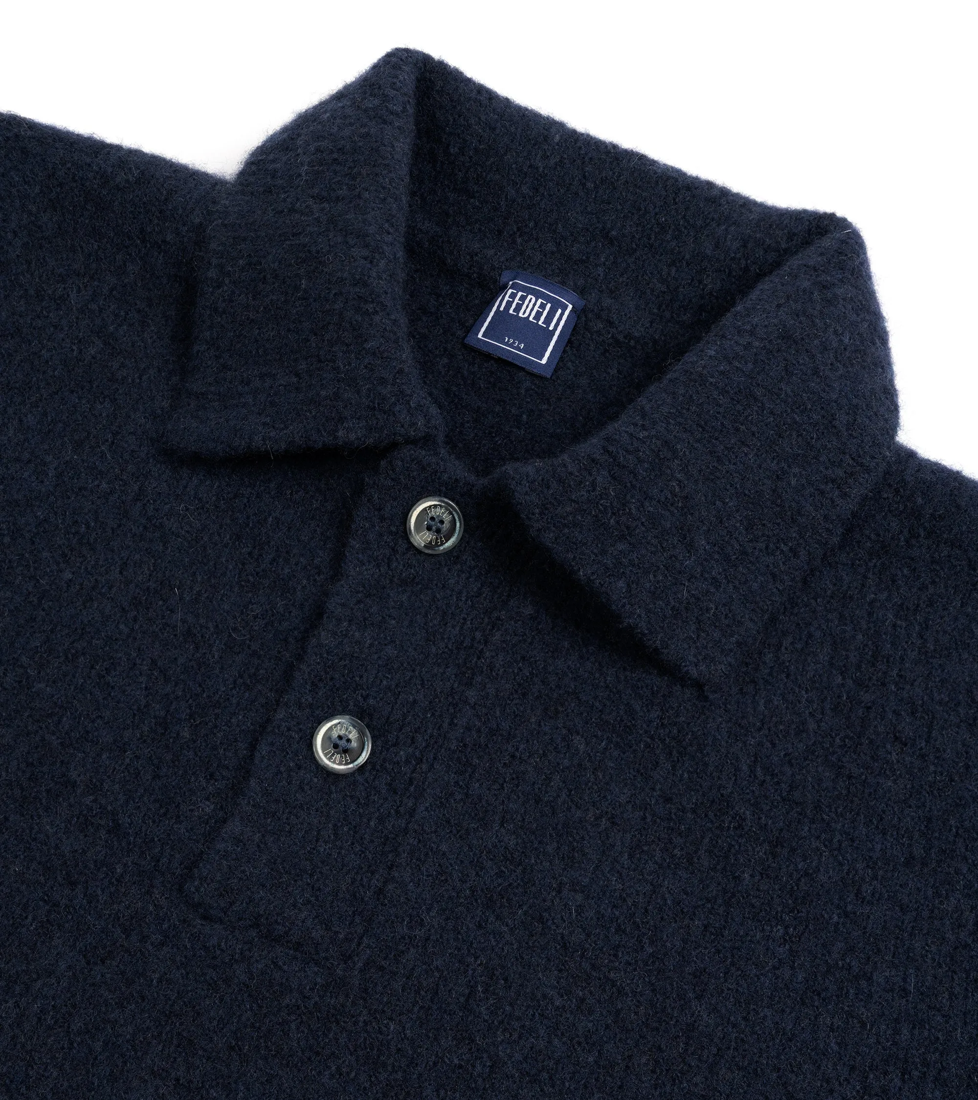 Fedeli Basket Wool Cashmere Mix Long Sleeve Knit Polo Shirt: Storm Mediterranean Air