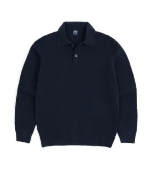 Fedeli Basket Wool Cashmere Mix Long Sleeve Knit Polo Shirt: Storm Coastal Chic Garden Ease