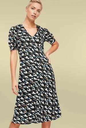 Fair-Trade Smart Tailoring Navy Geo Print Midi Dress