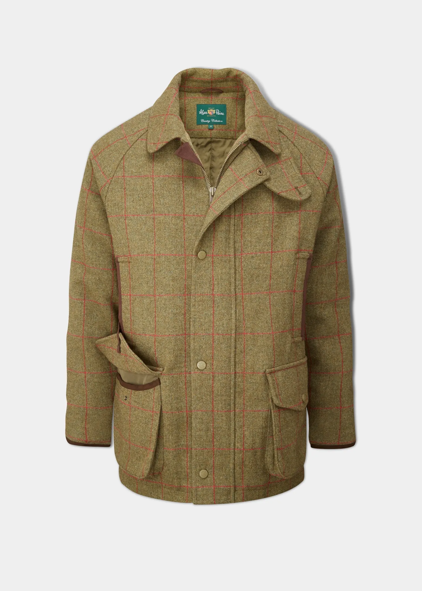 color block Combrook Men's Waterproof Tweed Coat In Sage - Regular Fit